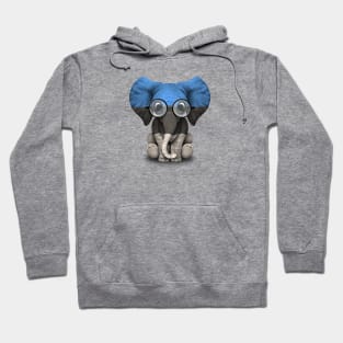 Baby Elephant with Glasses and Estonian Flag Hoodie